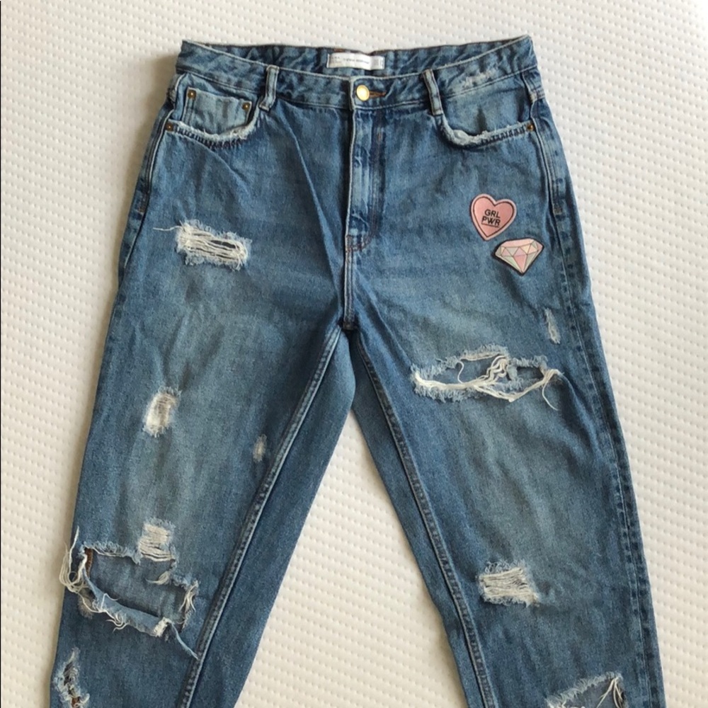 Zara distressed jeans with patches!